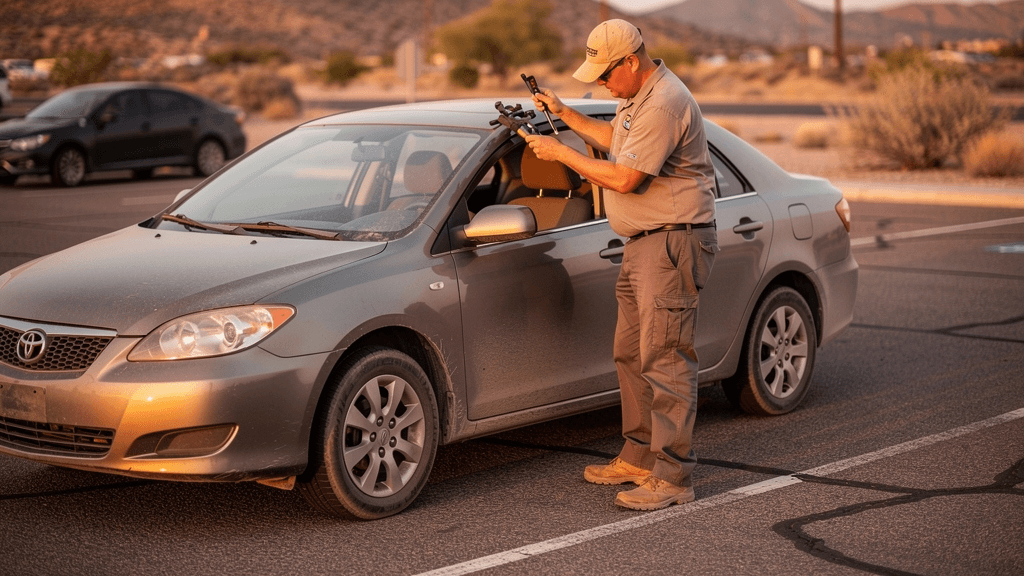 Roadside worker helping with a locked car door